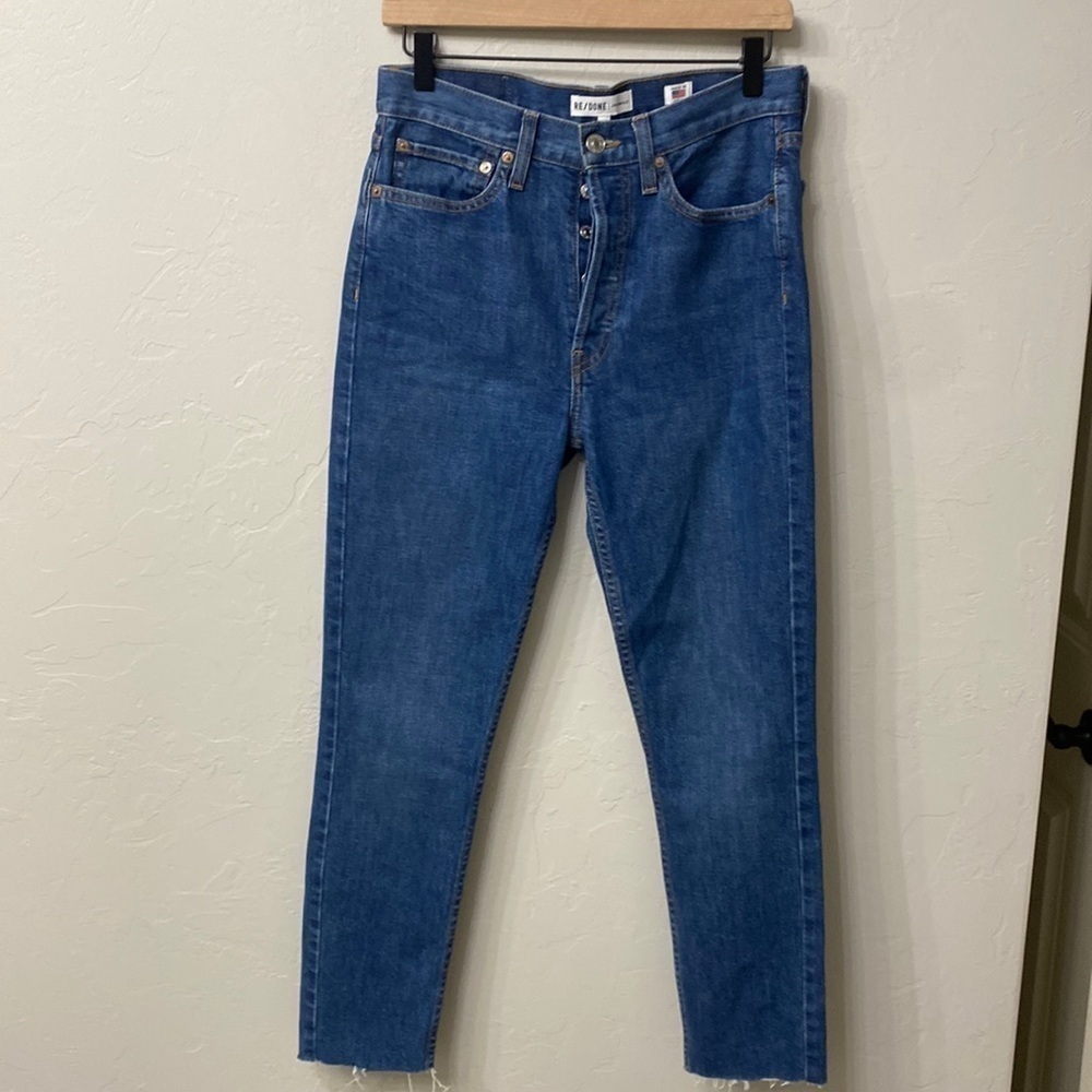 Re/Done high rise ankle crop stretch button fly jeans size 28.